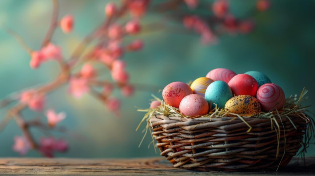 Basket Full of Colorful Eggs Free Photo