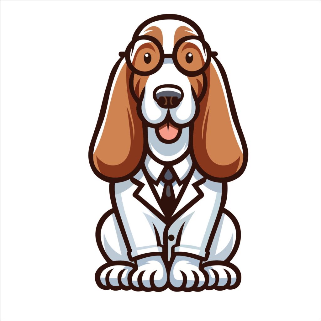 Basset Hound Dog Doctor sitting and looking up illustration Free Vector