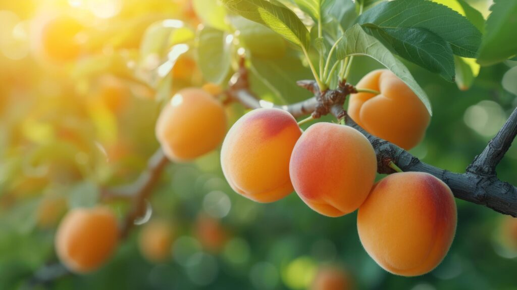 Beautiful juicy ripe apricot hang on a branch in the summer garden Free Photo