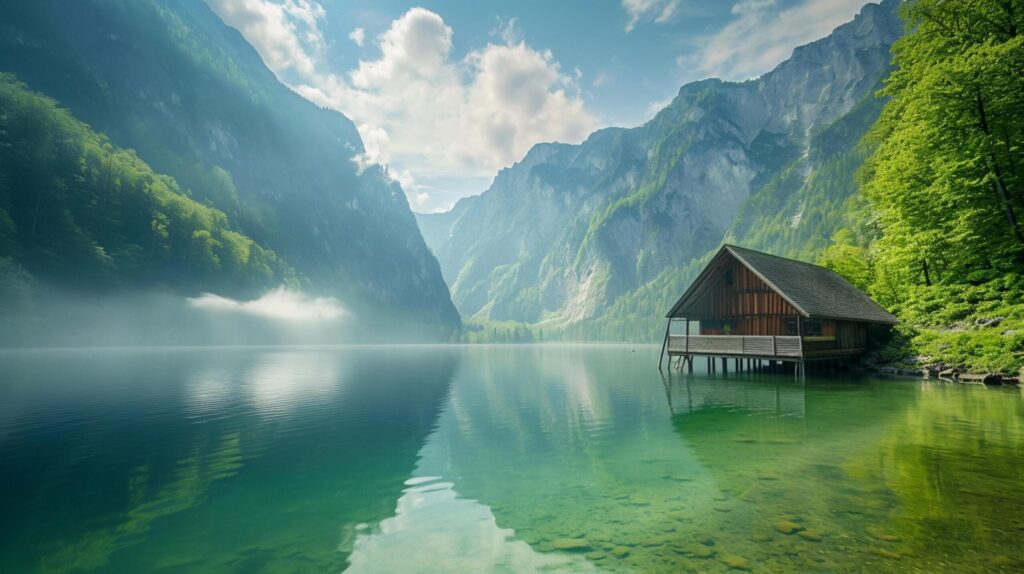 photo beautiful of rural landscape by the lake Ai Generated Free Photo