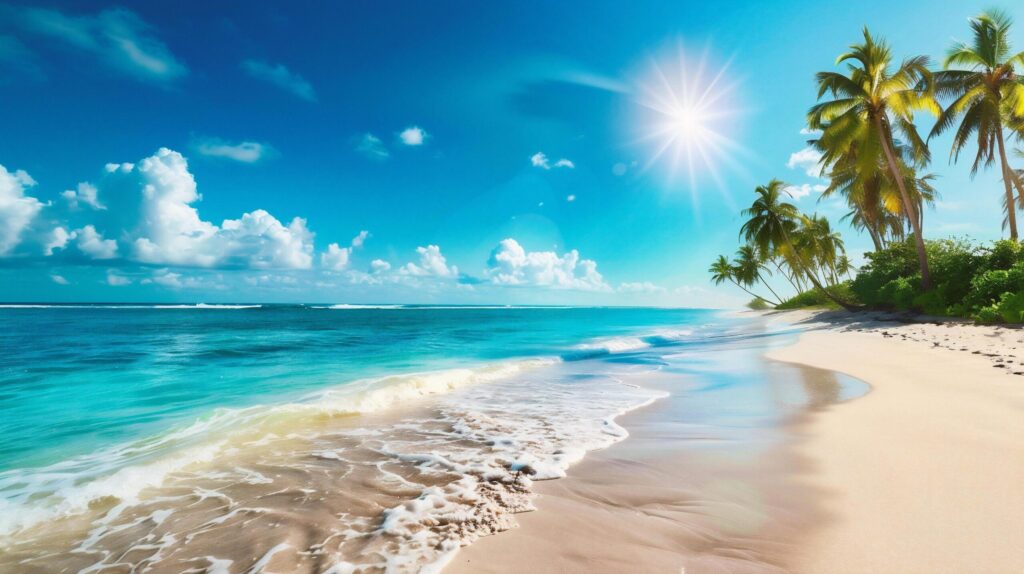 Beautiful tropical beach and sea with coconut palm tree Free Photo