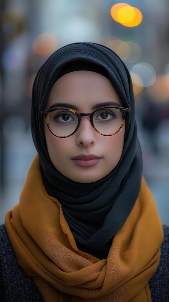 Beautiful young Muslim woman wearing glasses and hijab Free Photo