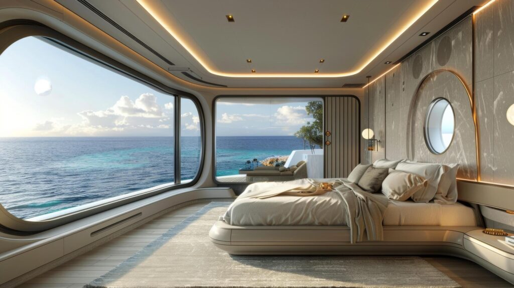 Bedroom With Large Window Overlooking Ocean Free Photo