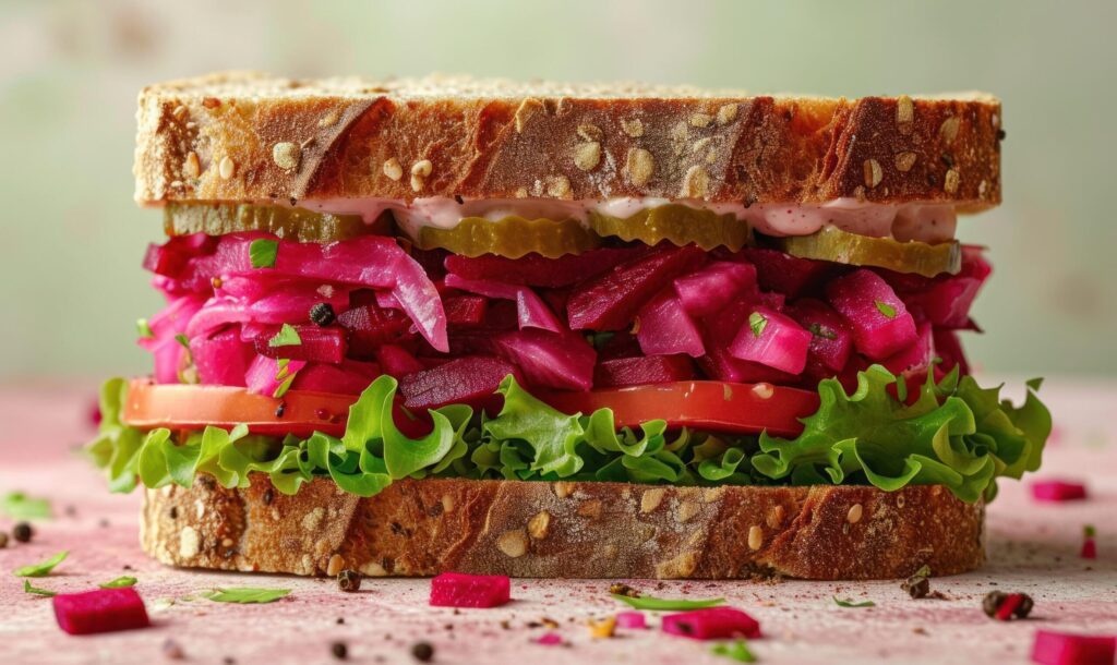 beet salad sandwich with black pepper Free Photo