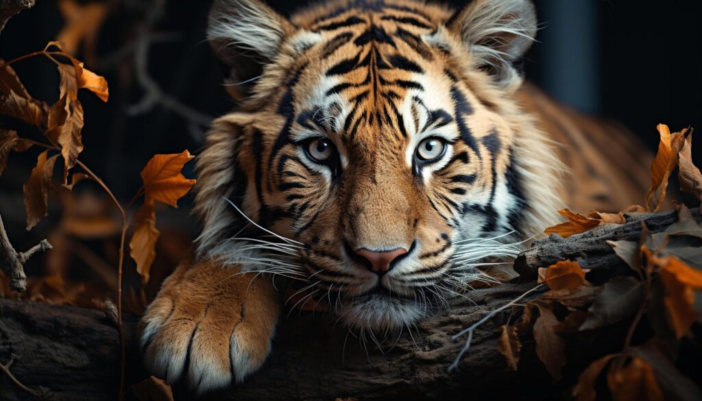 Bengal tiger, majestic and fierce, stares into the camera generated by AI Free Photo