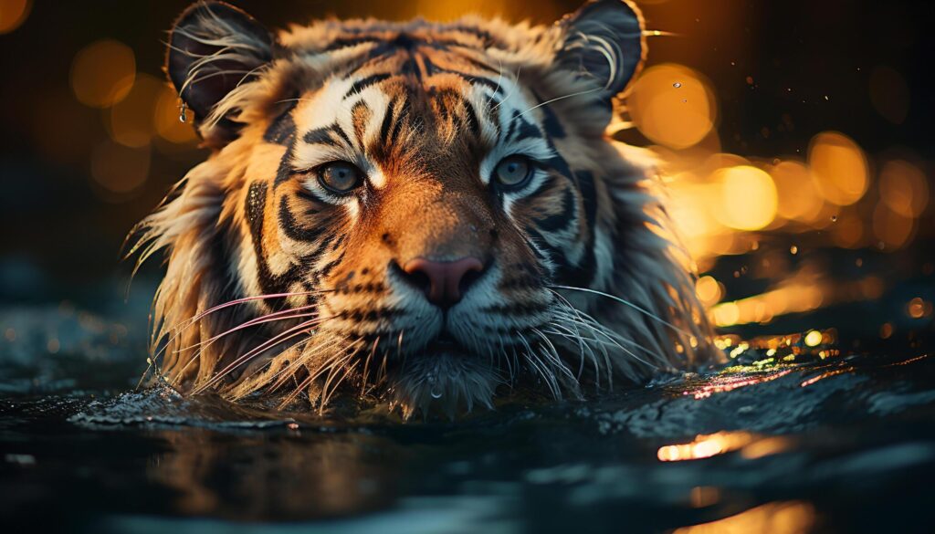 Bengal tiger staring, majestic, dangerous, in nature beauty generated by AI Free Photo