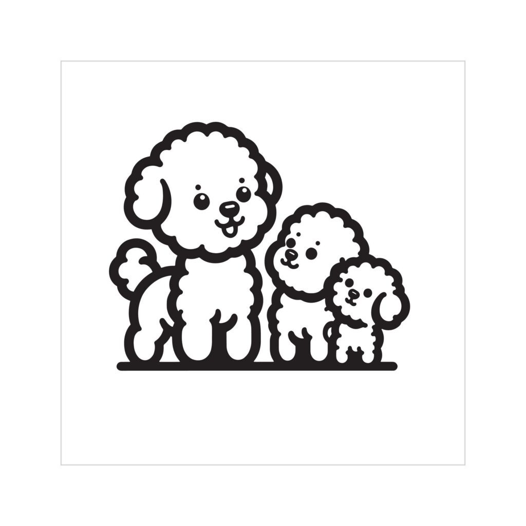 Bichon Frise Dog Family Clipart illustration in Black and white Free Vector