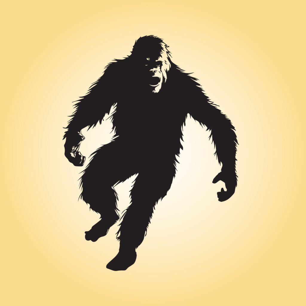 Bigfoot angry silhouette vector illustration in black and white Free Vector