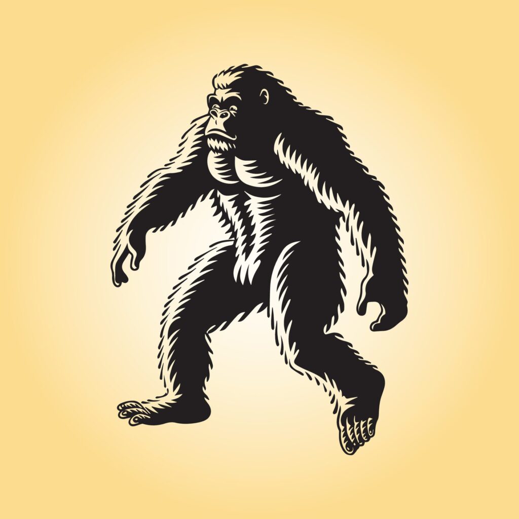 bigfoot silhouette vector in black and white Free Vector