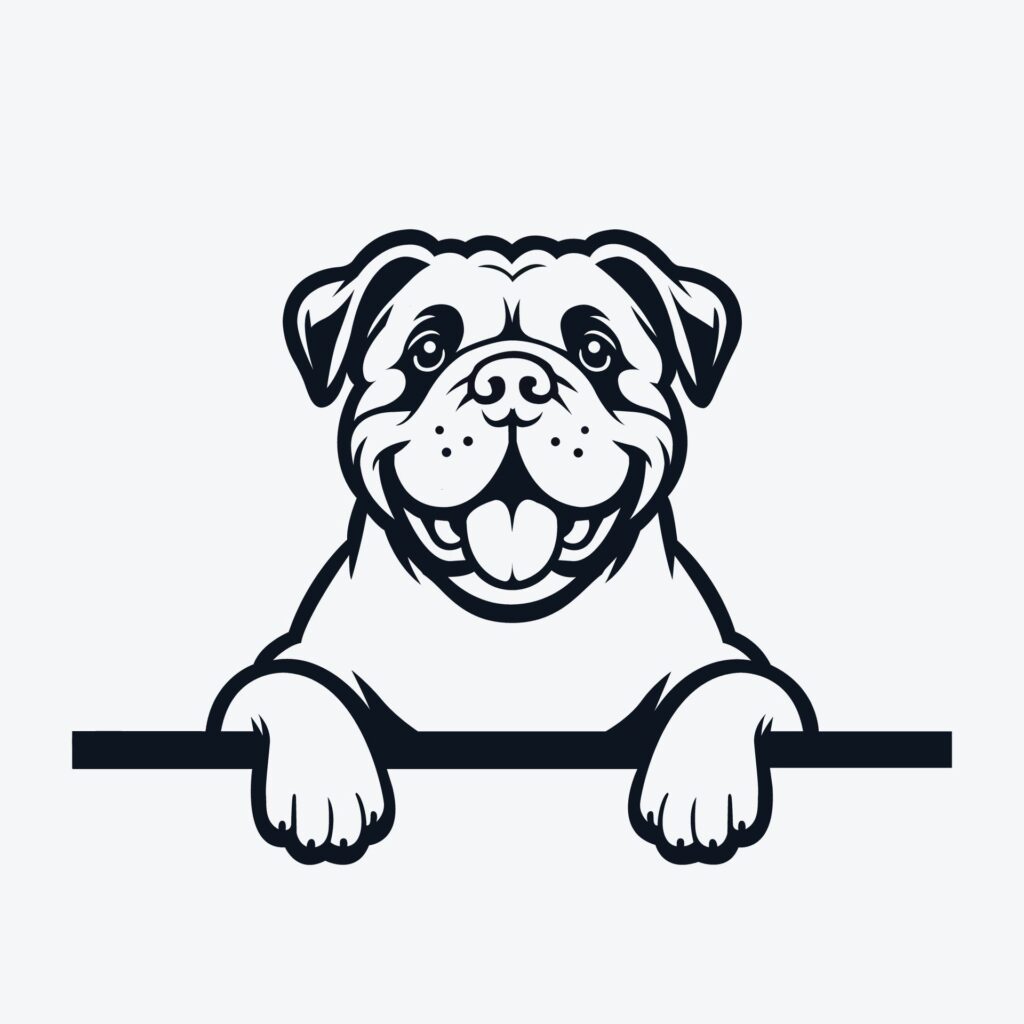 Black And White American Bulldog peeking face illustration vector Free Vector