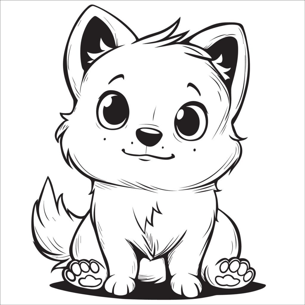 black and white American Eskimo Dog Cartoon vector illustration Free Vector