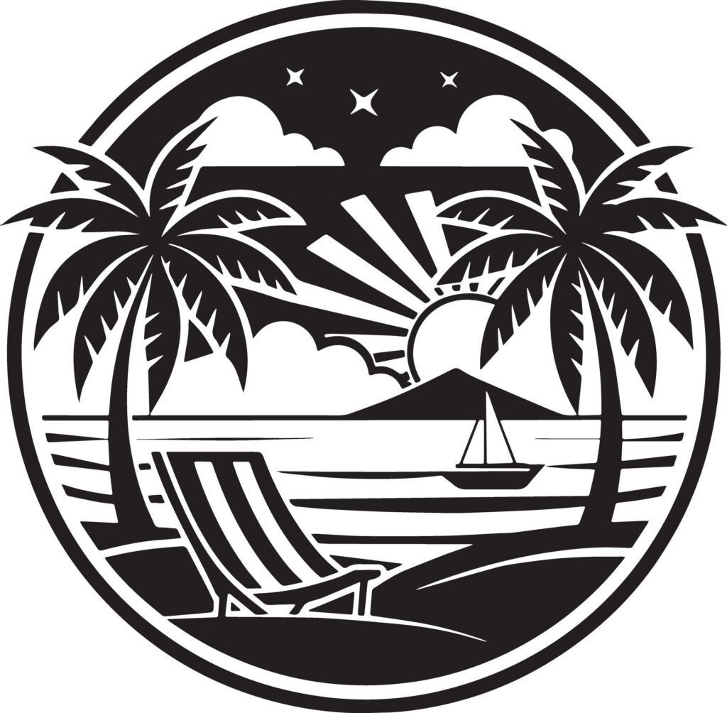 Black and white beach surfing logo, beach holidy logo. Free Vector