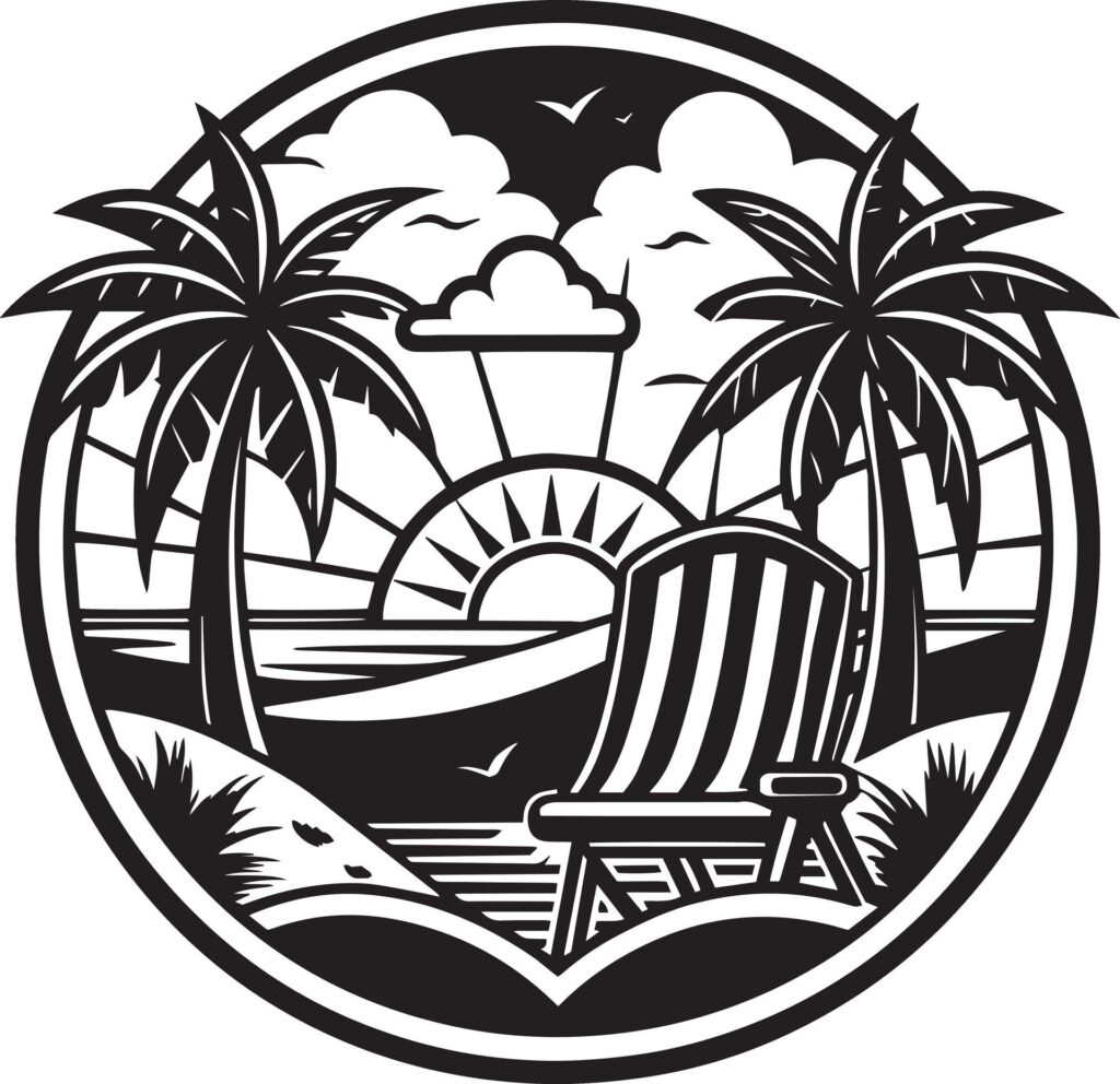 Black and white beach surfing logo, beach holidy logo Free Vector