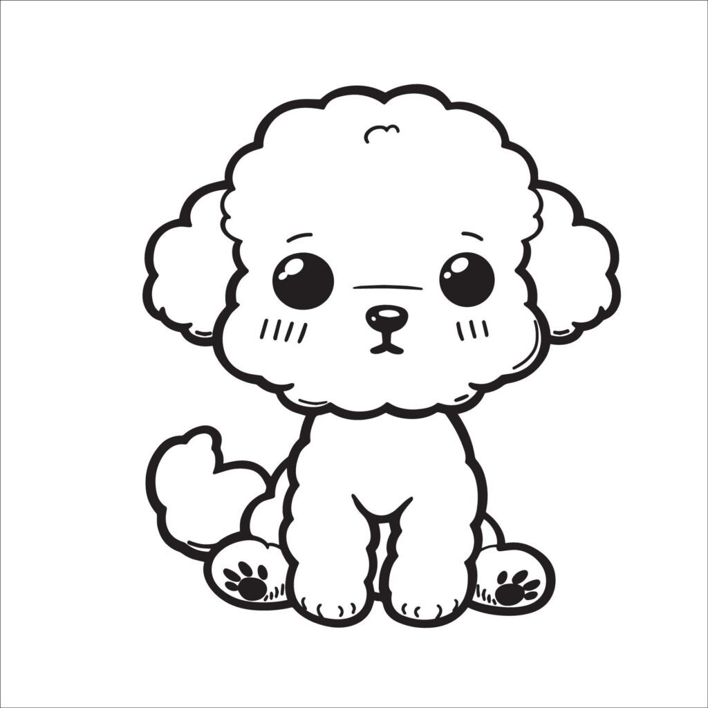 black and white Bichon Frise Dog Cartoon vector illustration Free Vector