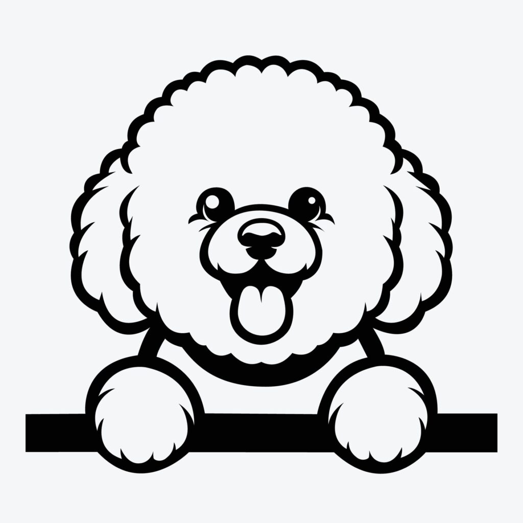 Black And White bichon frise peeking face illustration vector Free Vector