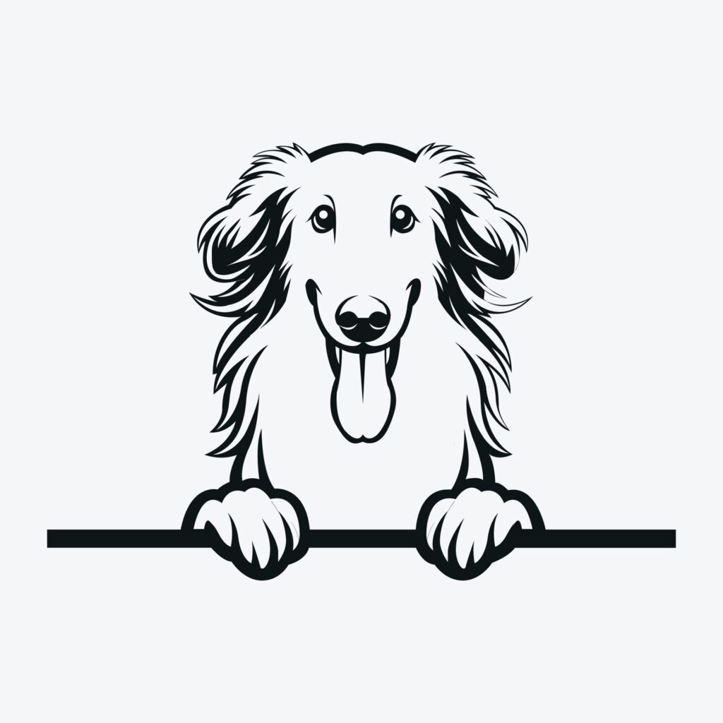 Black And White Borzoi peeking face illustration vector Free Vector