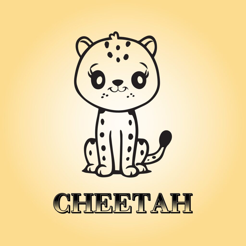 black and white Cheetah Cartoon vector illustration Free Vector