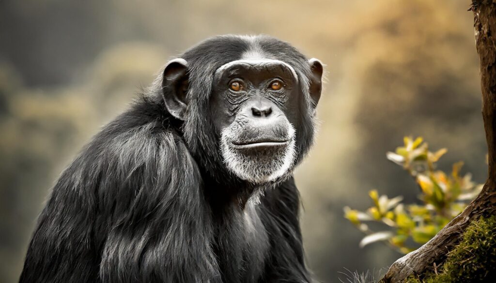 Black and white chimpanzee in blurred nature background Free Photo