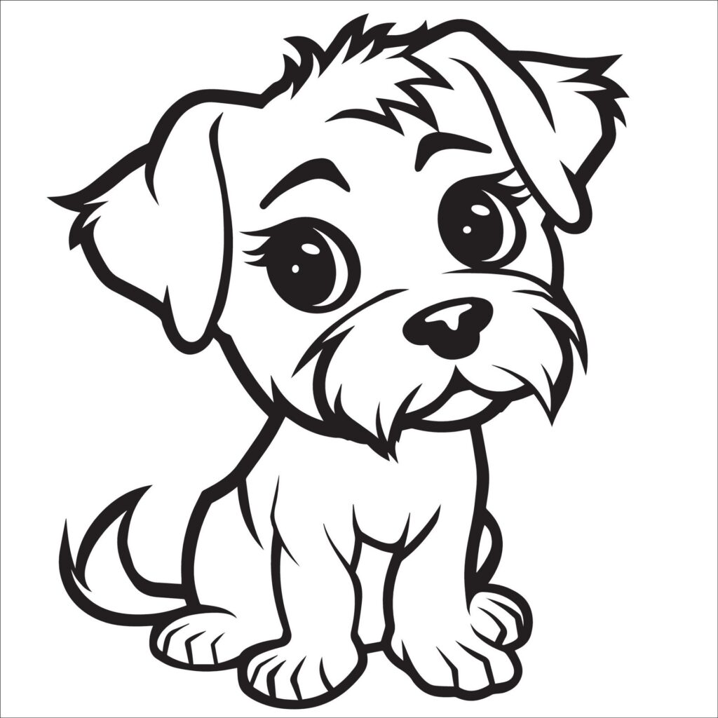 black and white Dandie Dinmont Terrier Dog Cartoon vector illustration Free Vector