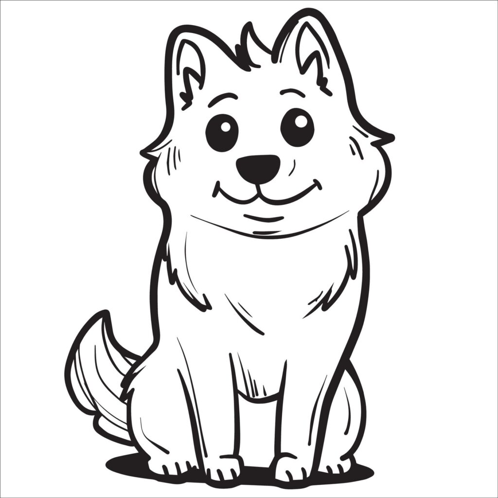 black and white Finnish Spitz Dog Cartoon vector illustration Free Vector