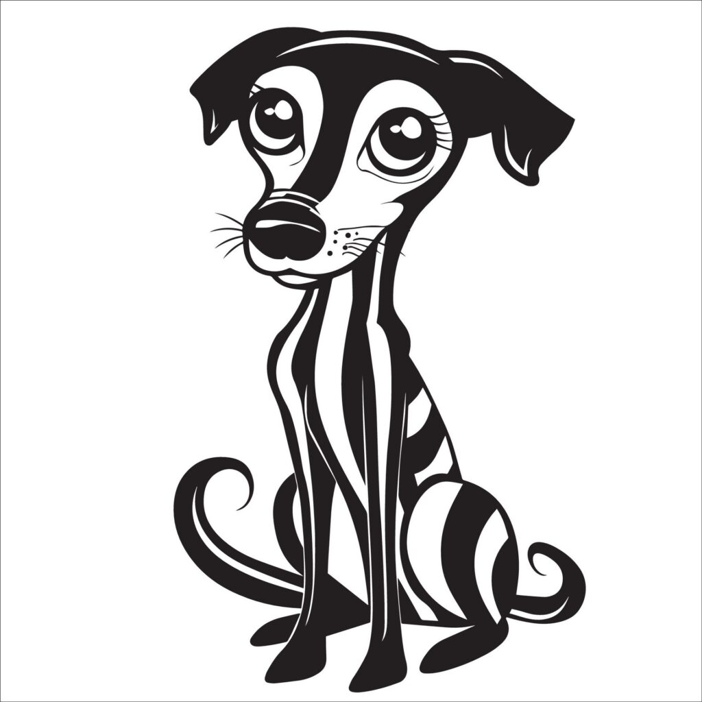 black and white Greyhound Dog Cartoon vector illustration Free Vector