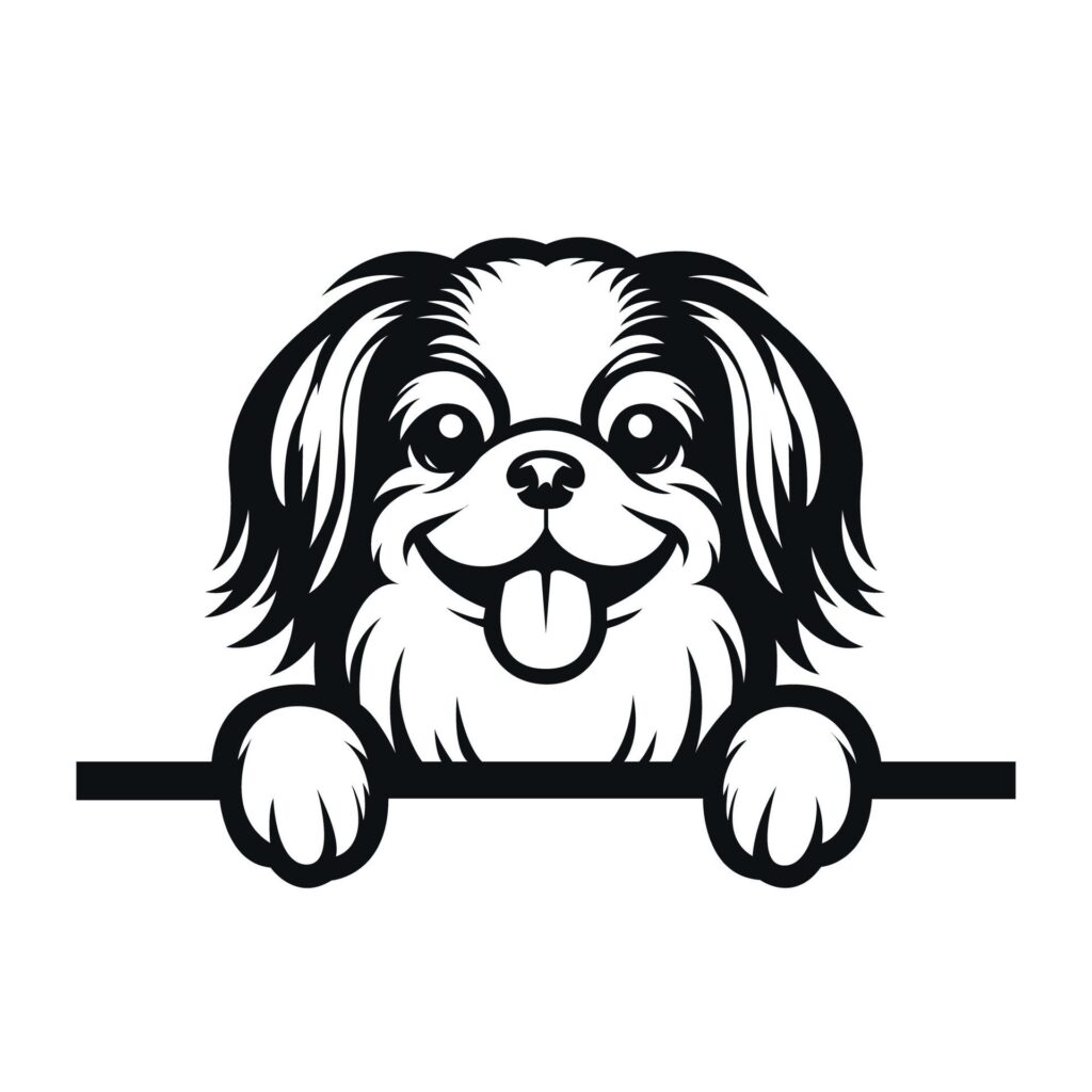 Black And White Japanese Chin dog peeking face illustration vector Free Vector