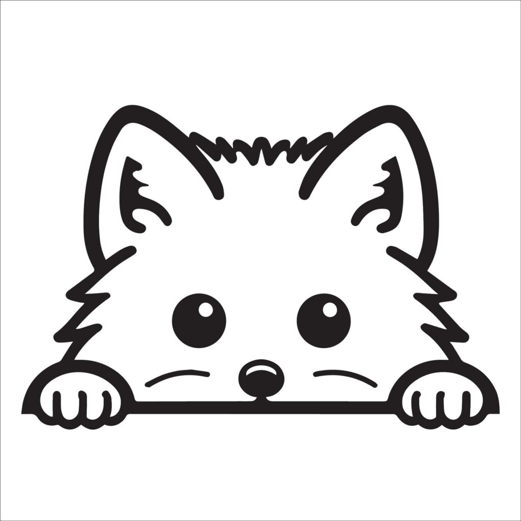 black and white Peeking Arctic fox illustration Free Vector