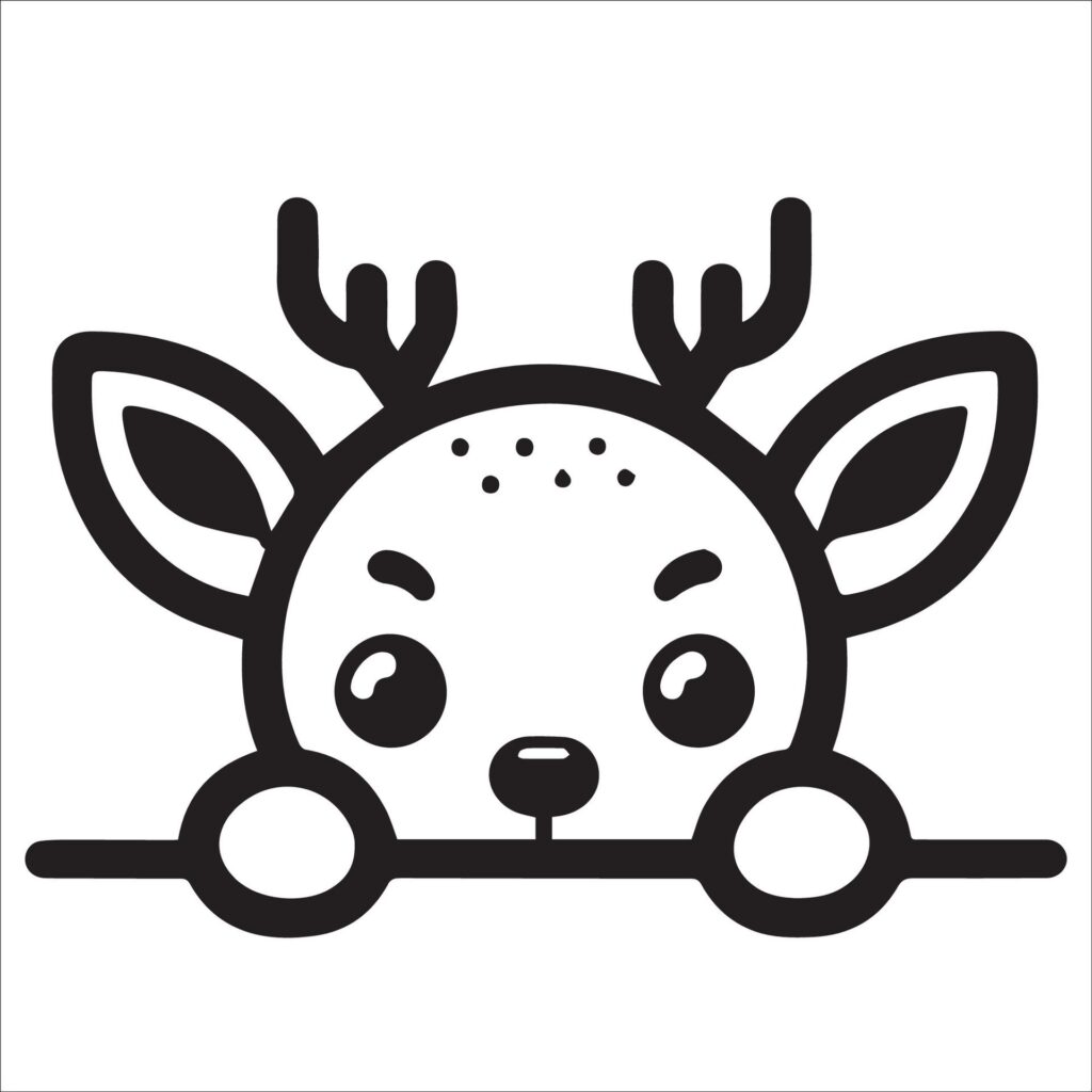 black and white Peeking Deer face illustration Free Vector