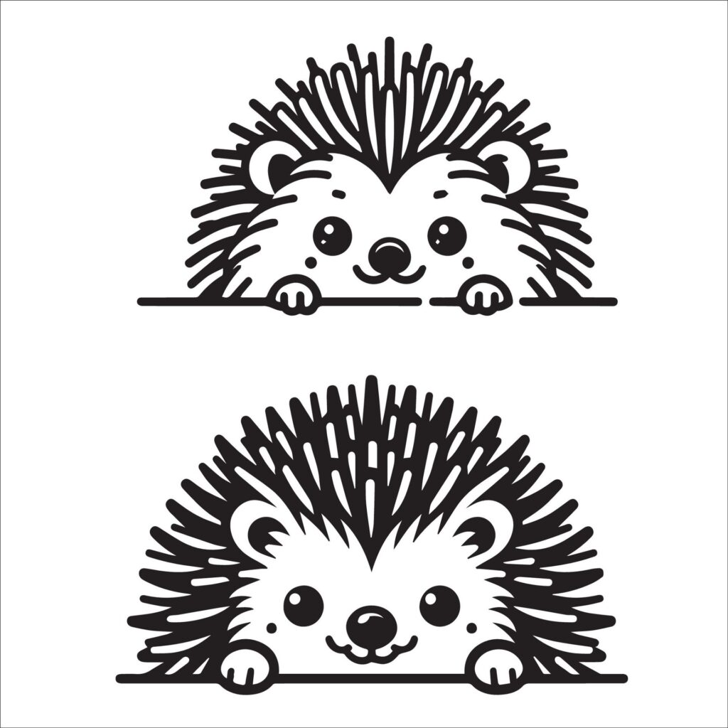 black and white Peeking Hedgehog face illustration Free Vector