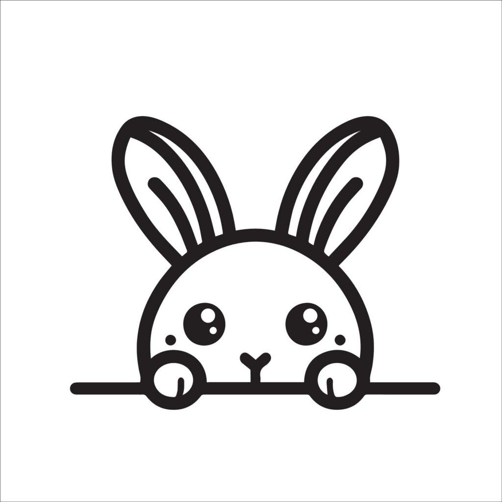 black and white Peeking Rabbit face illustration Free Vector