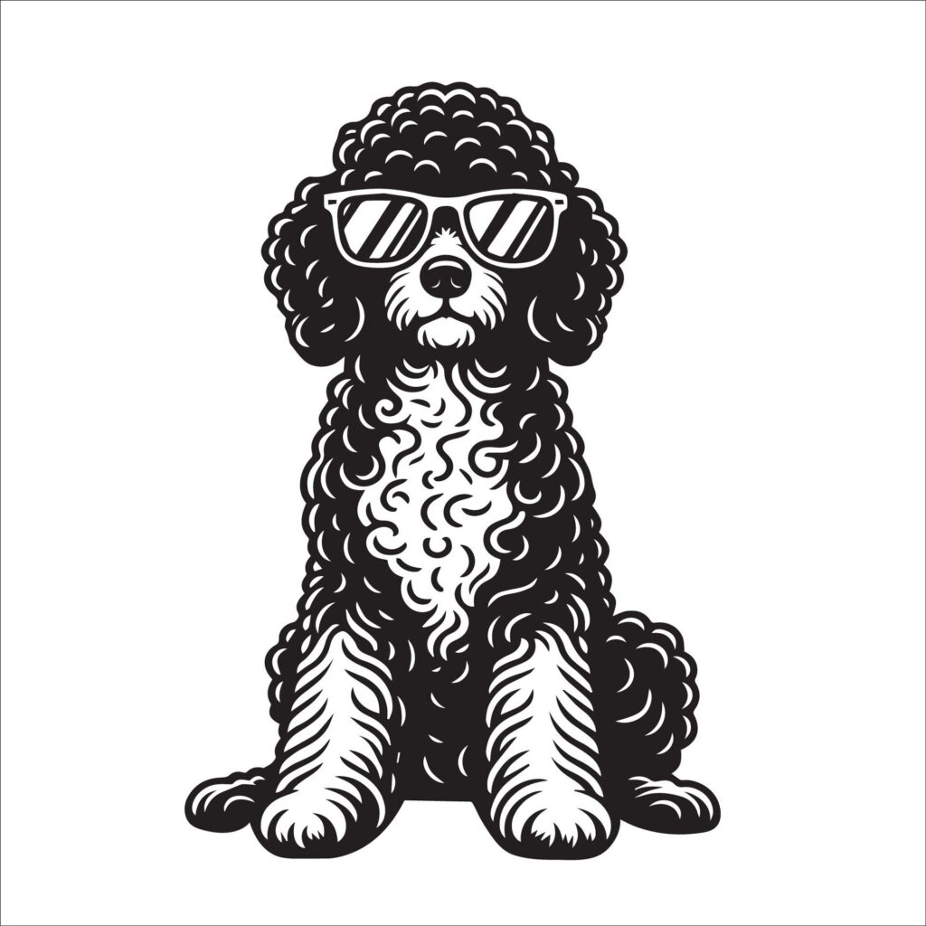 black and white Portuguese Water Dog wearing sunglasses illustration Free Vector