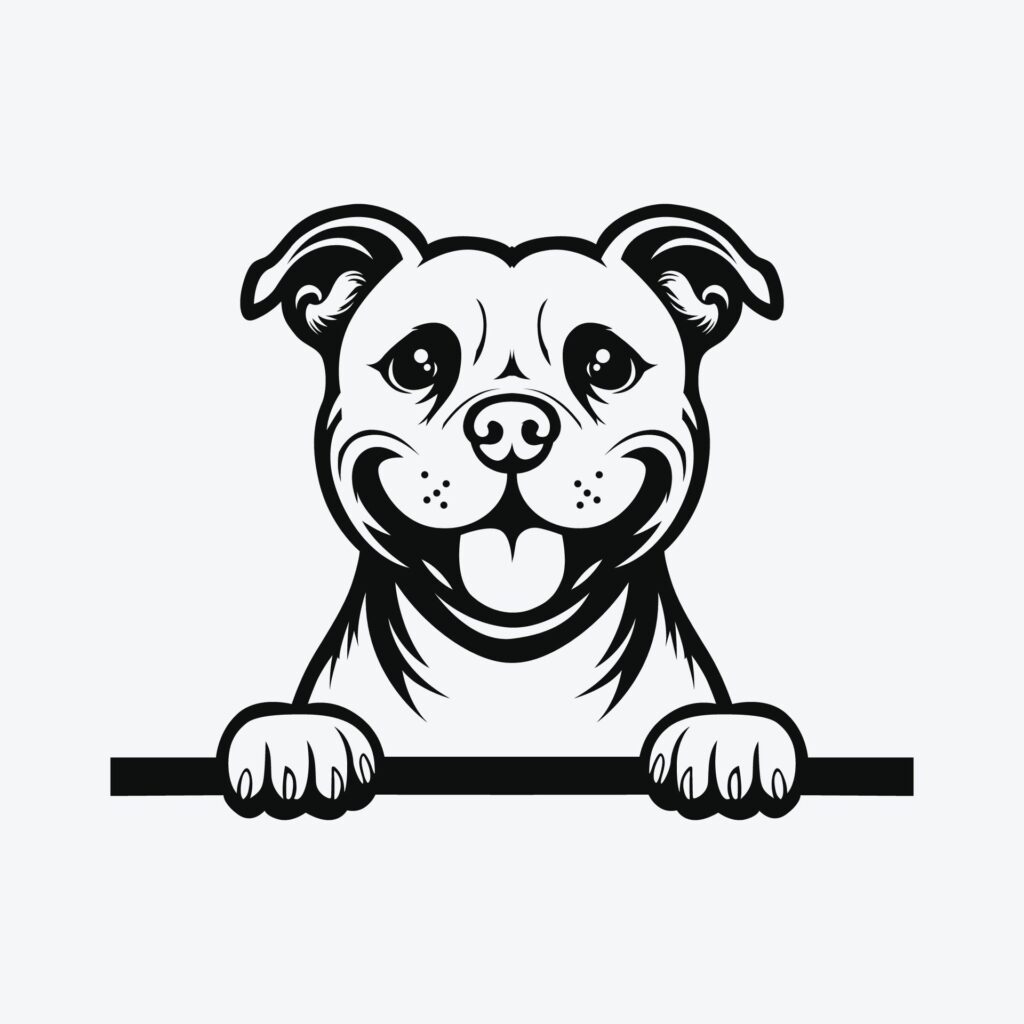 Black And White Staffordshire Bull Terrier peeking face illustration vector Free Vector