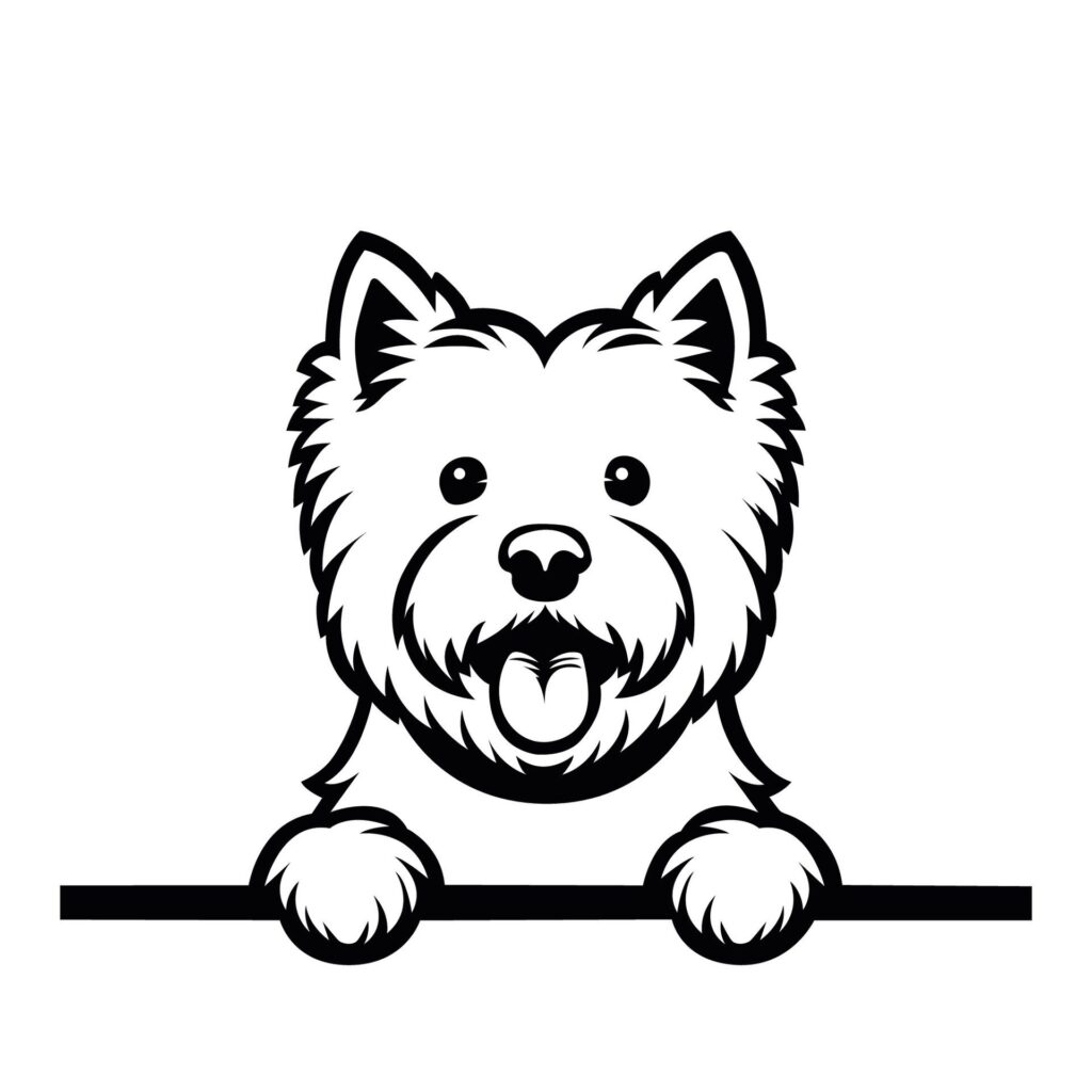 Black And White West Highland White Terrier peeking face illustration vector Free Vector