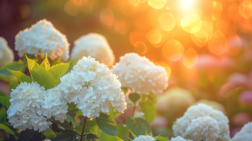 blooming white flowers in natural garden and sunrise in spring season copy space Free Photo