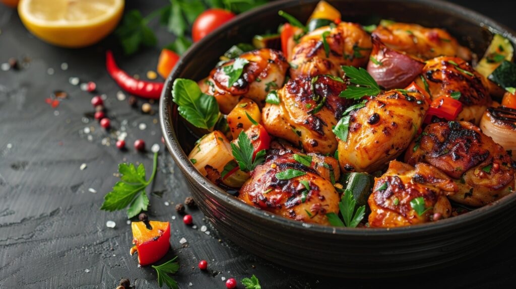 Bowl of Chicken With Tomatoes and Herbs Free Photo