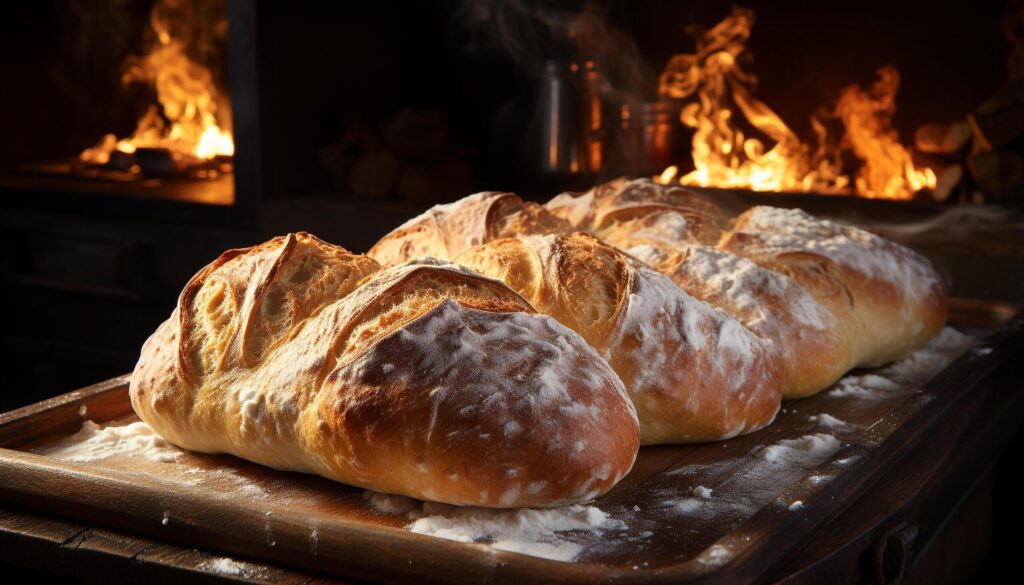 Bread baked in wood fired oven, rustic and wholesome generated by AI Free Photo