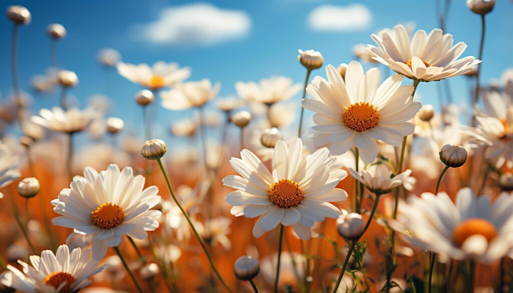 Bright yellow daisy blossoms in a vibrant meadow landscape generated by AI Free Photo