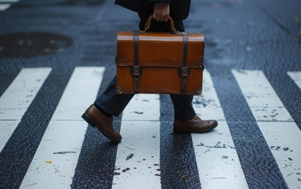 Businessman with Briefcase Crossing the Street on Zebra Crossing Free Photo