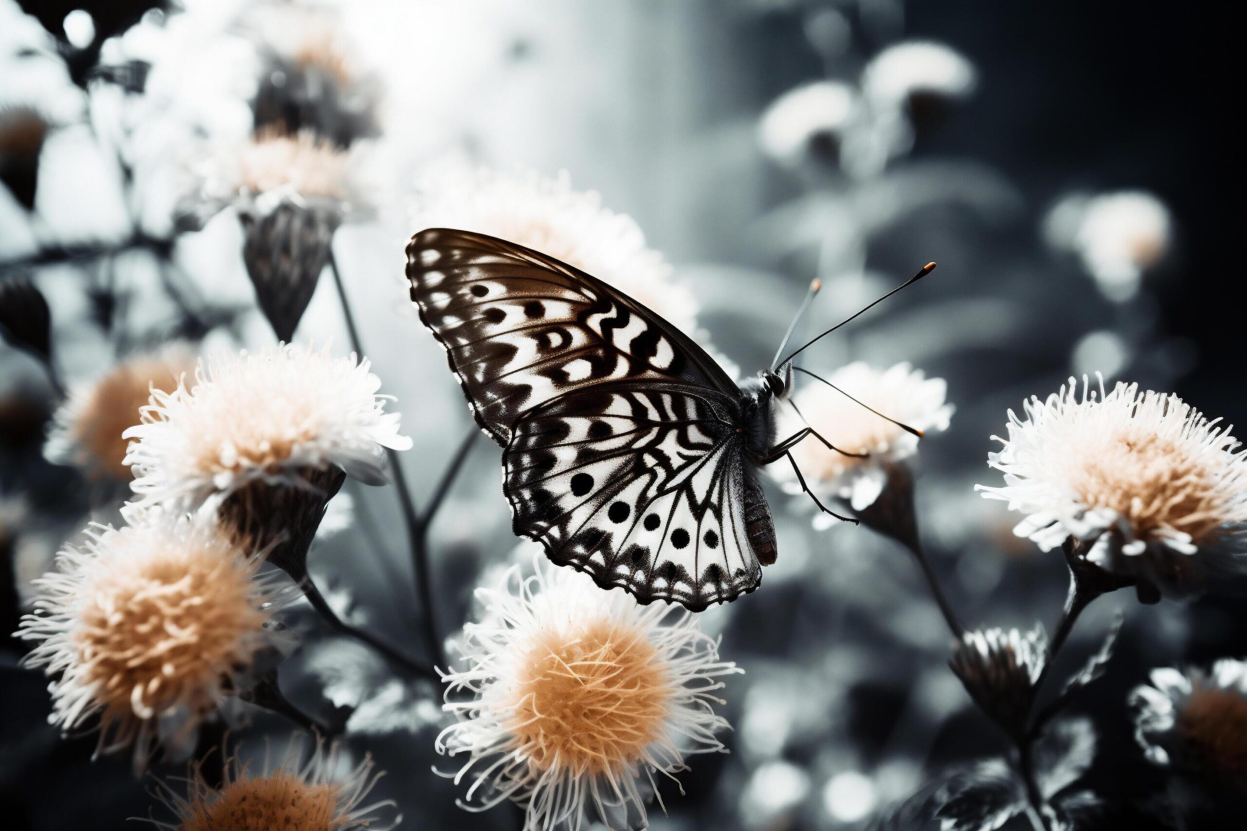 butterfly on flower in the garden with filter effect retro vintage style Free Photo