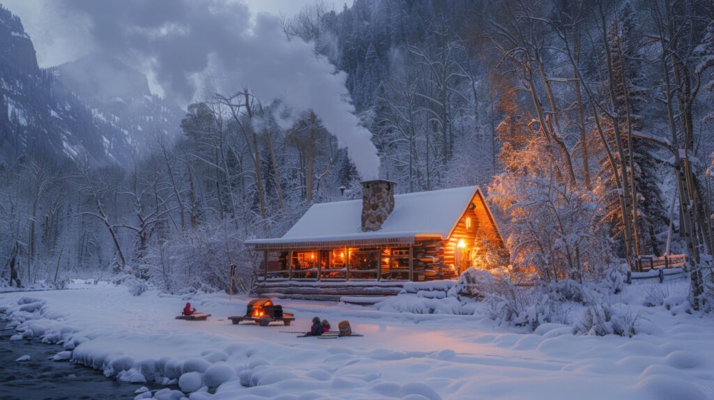 Cabin in the Woods With Smoke Rising Free Photo