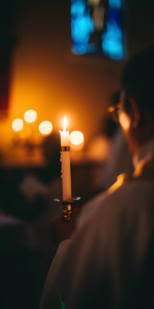 Candlelit Vigil in a Place of Worship Free Photo