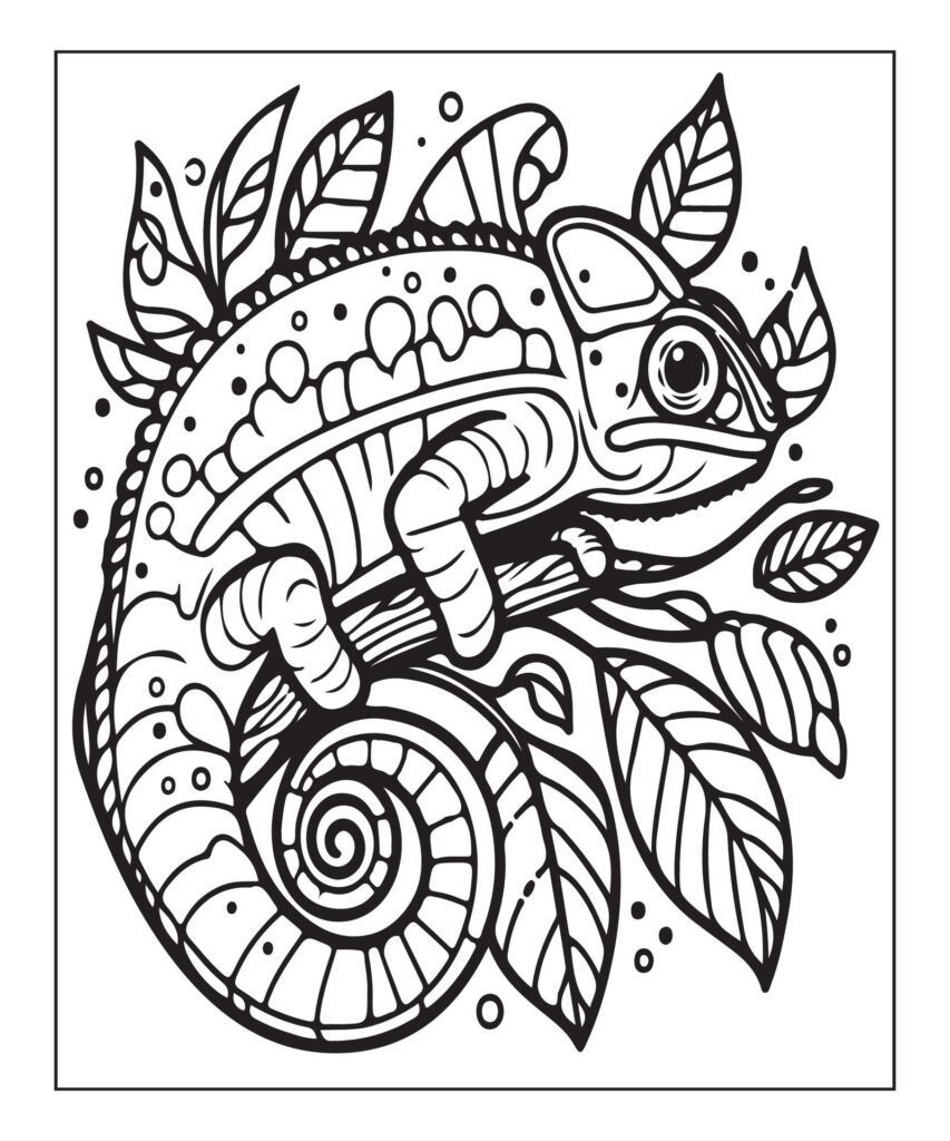 chameleon coloring page Free Vector