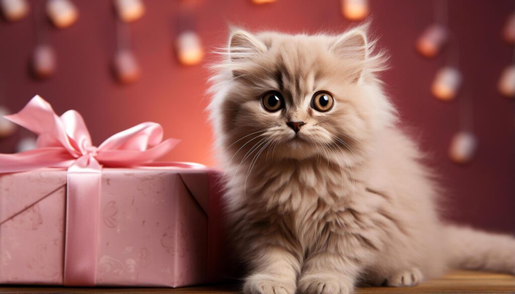 Charming kitten playing with toy, looking at camera generated by AI Free Photo