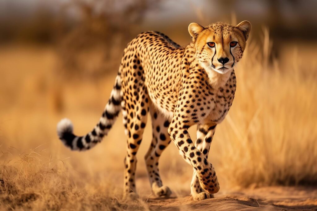 cheetah running through a field of tall grass.Generative Ai Free Photo