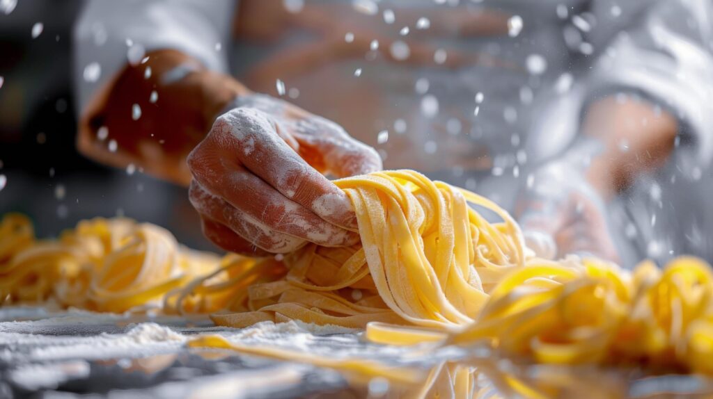 Chef Sprinkling Pasta on Table Free Photo