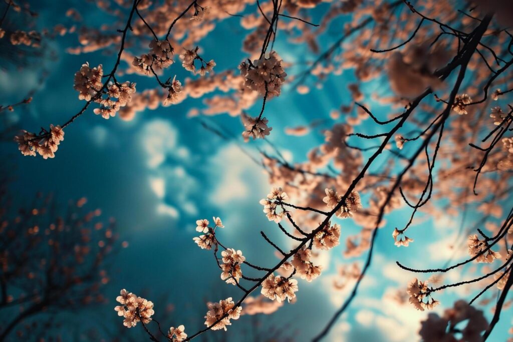 cherry blossom in springtime on blue sky background – vintage effect Free Photo