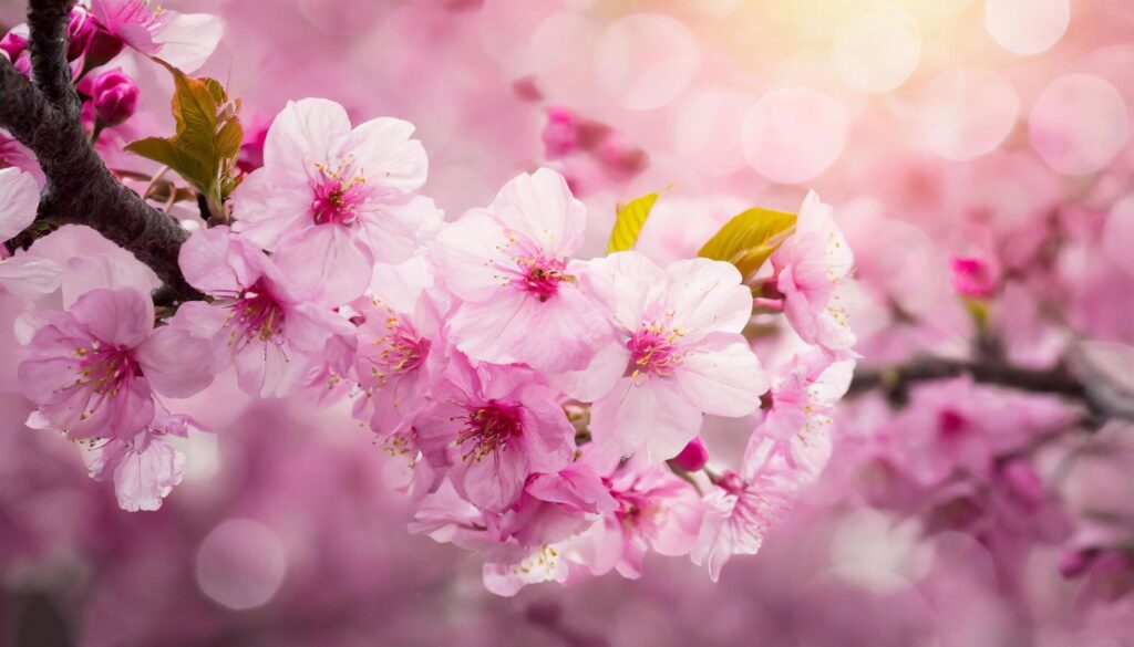 Cherry Blossoms in Full Bloom Captured During a Vibrant Spring Day Free Photo