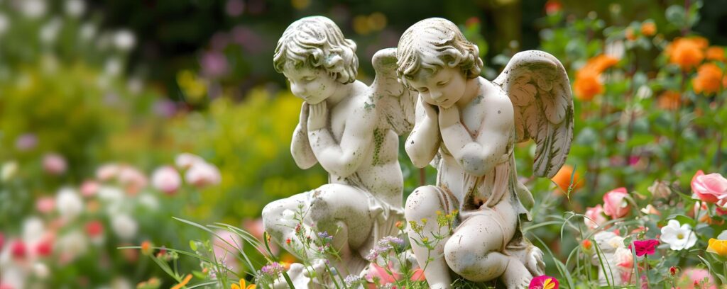 Cherubic statues in a garden Free Photo