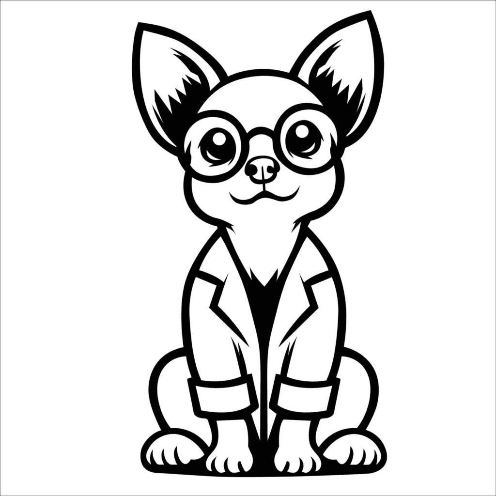 Chihuahua Dog Doctor black and white illustration Free Vector