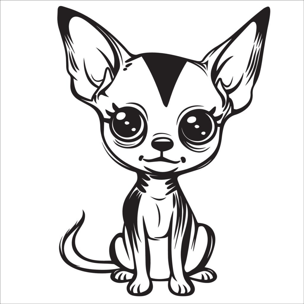 Chihuahua Dog is a sitting vector illustration in black and white Free Vector